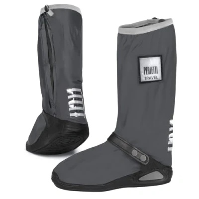 Imagen de PERLETTI Cubre Zapatos Impermeables con Suela Reforzada Hombre Mujer Cubrezapatos Protector de Zapatillas Reutilizables Cubrecalzado Cubrebotas LLuvia Nieve PVC Anti Barro (Gris, L)