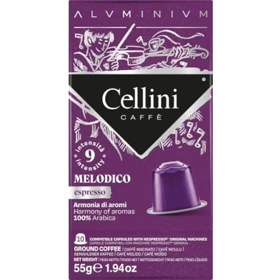 Imagen de Café Cellini Aluminio Cápsulas Compatibles Nespresso Melodico 100pcs Con Notas Aromáticas De Cacao Amargo