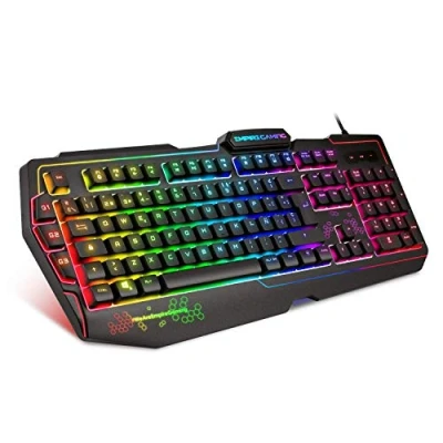 Imagen de EMPIRE GAMING Teclado de Juegos K900 (Layout Español) 105 Teclas Semi Mecánicas Retroiluminación LED RGB, 9 Modos: 8 predefinidos y 1 Personalizable 19 Anti ghosting