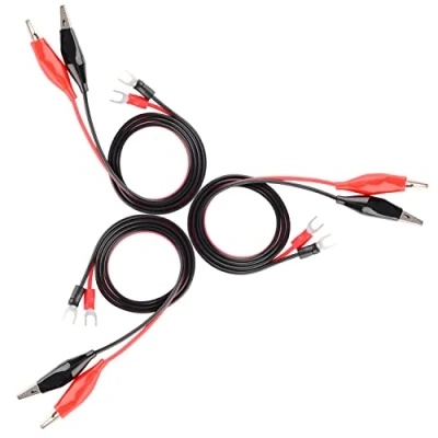 Imagen de stonylab Electronics Pinza de Cocodrilo a Orejeta Pala Cables Prueba Terminal, Paquete 6 50 cm Cord Parche con Clip Aislada y Enchufe