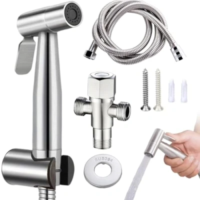 Imagen de Raisand Grifo Bidet para Wc,Kit de Rociador Bidé Acero Inoxidable,Pulverizador Mano,Pulverizador Ajustable Ducha,para Limpieza Inodoros,Higiene Personal,Limpieza Mascotas
