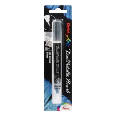 Imagen de Pentel XGFH DZX Dual Metallic Brush Rotulador recargable, fibras de nailon, línea fina a ancha, plata/plata metalizada, 1 Pieza