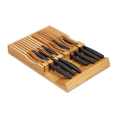 Imagen de Relaxdays Reposacuchillos, Organizador, Taco Universal, para 17 Cuchillos, Bambú, 5 x 43 28,5 cm, 1 Ud, Marrón