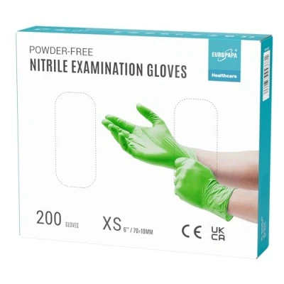 Imagen de EUROPAPA® 100 Guantes De Nitrilo Desechables, Desechables Nitrilo, Sin Polvo, LÁTex, No EstÉRiles, Disponibles (XS, Verde)