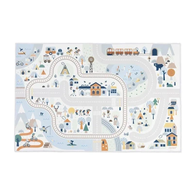 Imagen de Janod Alfombrillas de Coche para Niños Tema Montaña Invierno Suave y Antideslizante Motivo Deporte Valle Alfombra Habitación Niñas 120 x 78cm A partir 2 años