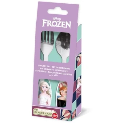 Imagen de Disney Juego de 2 cubiertos azules para niñas acero inoxidable Frozen Elsa y Anna con puntas redondeadas