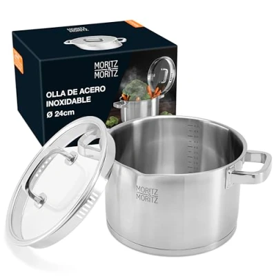 Imagen de Moritz &amp; Cacerolas de Cocina Inducción 24 cm borde alto Apta para todo tipo cocinas Graduación hasta 6L Ideal asar, estofar y servir