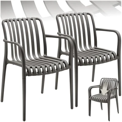 Imagen de TecTake® Sillas Terraza Exterior Apilables, Plástico Resistente, Antideslizante, Fácil de Montar, Muebles Resistentes, Jardin Set 2 con Reposabrazos Antracita