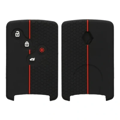 Imagen de kwmobile Carcasa Compatible con Llavero de Renault Llave Coche 4 Botones (Solo Keyless Go) Funda para Mando Silicona Negro/Rojo