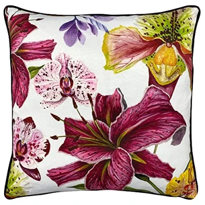 Imagen de Paoletti Piped Kala Cushion Cover, Polyester, Cotton, Orchids