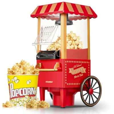 Imagen de HOUSNAT Palomitero, Máquina de Palomitas Retro Hogar Actualizada, 3.5L, 1200W Aire Caliente para la Casa, Saludable y sin Calorías, Operación con un Botón Fácil Limpiar, Noche Cine Navidad