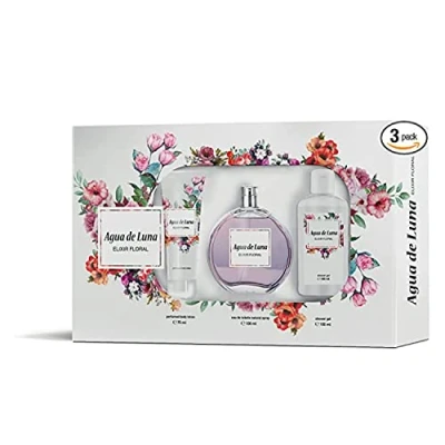 Imagen de AGUA de LUNA Elixir Floral, Perfume 100 ml + Crema Corporal 75 Gel Baño ml, Mujer, Pack 3 Unidades, Eau Toilette Femenina, Fresca y Duradera, Vibrante Natural