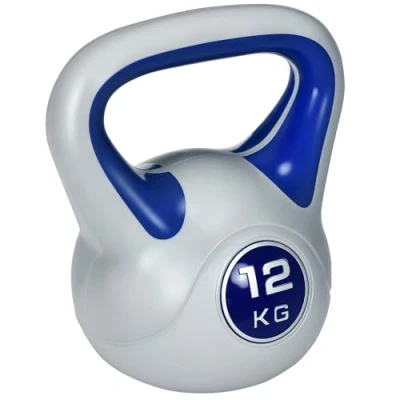 Imagen de SPORTNOW Pesa Rusa 12 kg Kettlebell Revestimiento de PU y Relleno Arena Mango Ancho para Entrenamiento Culturismo en Casa Gimnasio 24x17x28 cm Azul Oscuro Gris
