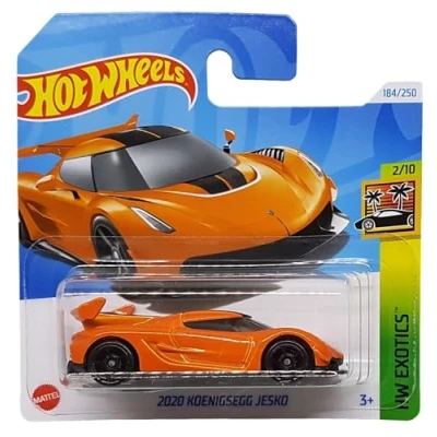 Imagen de Hot Wheels 2020 Koenigsegg Jesko HW Exotics 2/10 (184/250) HTF07 Naranja 2024 + Protector Short Card Frikimonkey