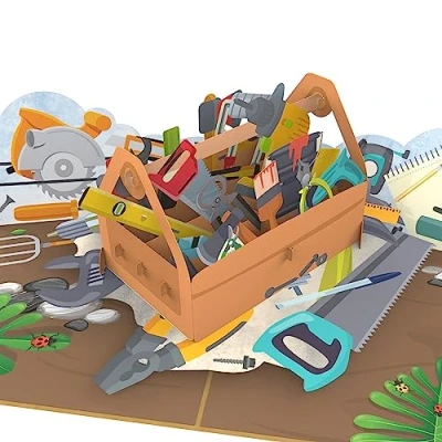 Imagen de MOKIO® Tarjeta Pop Up Caja de herramientas para bricoladores/artesanos Cheque regalo 3D ferretería o herramientas, un cumpleaños regalos dinero, Vale emergente