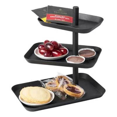 Imagen de Yamazaki Soporte para tartas 4281 TOWER con 3 niveles, negro, acero, diseño minimalista