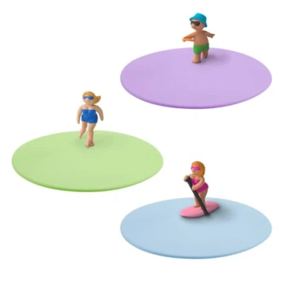 Imagen de LURCH Mein Deckel Summer Fun Juego de 3 cubiertas cristal silicona platino, sin BPA, diámetro 10,5 cm