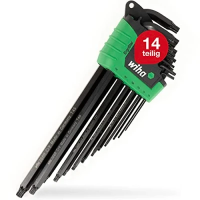 Imagen de Wiha Juego de llaves Allen en soporte ErgoStar TORX® MagicSpring®, con cabeza esférica, 14 unid., acabado oxidación negra (43848)