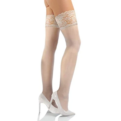 Imagen de Sesto Senso Medias Autoadhesivas Mujer 15 DEN Encaje con Silicona Pack de 1 Lencería Sexy XL/XXL White
