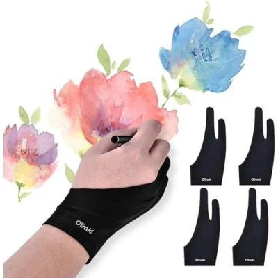 Imagen de OTraki 4 Pack Guantes de Dibujo para Tableta Gráfica Guante Antiincrustante Artista Digital Drawing Glove Dos Dedos Zurdo e Diestro L (9x21.5CM)