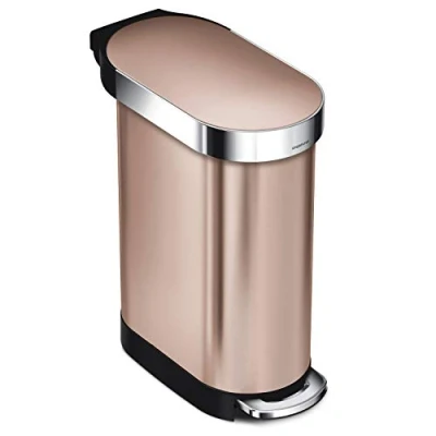 Imagen de simplehuman, cubo estrecho con pedal, acero inoxidable rosa oro, 45 L