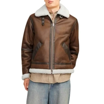 Imagen de Jack &amp; Jones Jorcole Aviator Jacket Chaqueta de cuero sintético, Hombre, Talla: Small, Chocolate brown