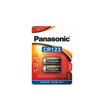 Imagen de Pila cilíndrica de Litio Panasonic CR123 para Dispositivos Ligeros con Alta Demanda energía como detectores Humo, Sistemas Alarma, Faros, cámaras, 3 V, Paquete 2 Unidades