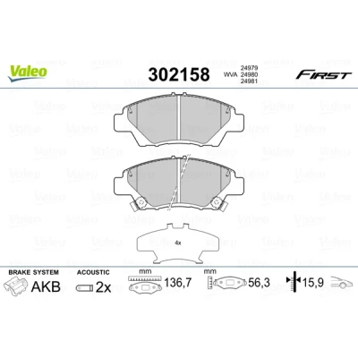 Imagen de VALEO 302158 Juego de pastillas freno FIRST Eje delantero con contacto avisador desgaste Chapa antichirridos HONDA: Insight II Hatchback, Jazz 3