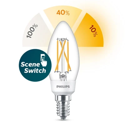 Imagen de Philips SceneSwitch E14 vela LED 4,3W filamento