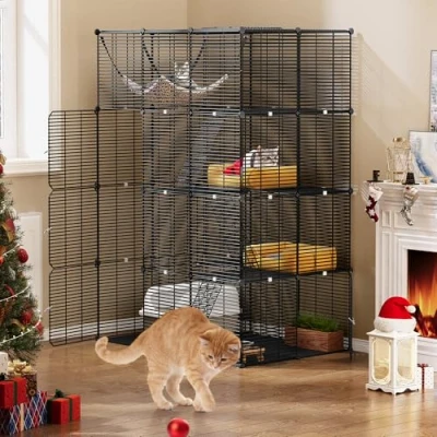 Imagen de YITAHOME Jaula Grande para Gatos de 4 Niveles con Hamaca, Puertas, 3 Escaleras, Recinto al Aire Libre, Parque Infantil extraíble Catio Alambre denso 1 Gatos, 104x72x140cm