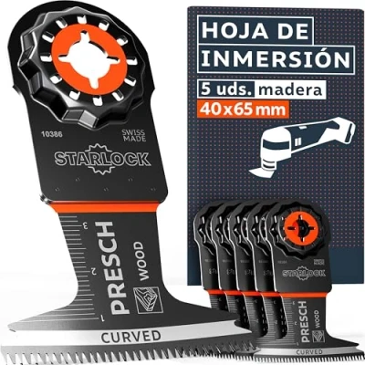 Imagen de Presch Cuchillas multiherramienta Madera 40x65mm 5 uds. Accesorios Starlock para sustitución sin herramientas Corte limpio con dentado japonés y diseño Curved Tec