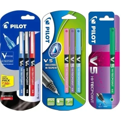 Imagen de Roller BX V5 Hi Tecpoint 7 Rotuladores (lote) (Multicolor 7) 1x Cada Color: Negro, Rojo, Azul, Verde, Violeta, Azul claro, Rosa Claro