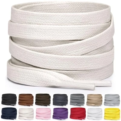 Imagen de Miscly Cordones Planos de Algodón Encerado Para Botas, Zapatillas y Zapatos, Disponibles en Varias Longitudes Colores (Blanco Roto, 91 cm)