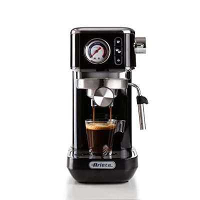 Imagen de Ariete 1381 Cafetera con manómetro, compatible café en polvo y monodosis ESE, 1300 W, capacidad 1,1 l, 15 bares de presión, filtro ½ tazas, dispositivo Cappuccino, negro