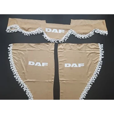 Imagen de Juego de 3 cortinas decorativas peluche con pompones blancas para camiones DAF (Beige)