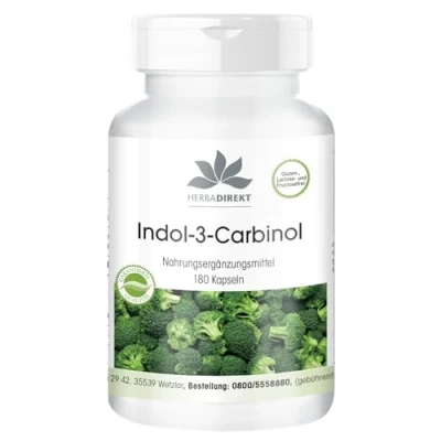 Imagen de Indol 3 Carbinol con brócoli en polvo Vegano 180 cápsulas HERBADIREKT by Warnke Vitalstoffe Calidad de farmacia alemana