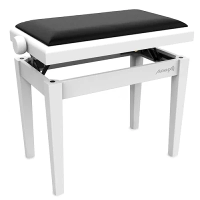 Imagen de Audibax KB600 White Banqueta para Piano o Teclado Banco Plegable de Gran Resistencia Ajustable en Altura 47,5 a 56,5 cm Taburete Acolchado Fabricado Madera