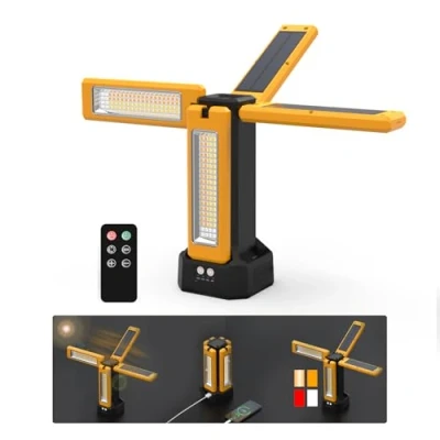 Imagen de Foco Led Portátil Solar con Tripode Portatil, Recargable de Bateria 13200 mAh, Luz Trabajo Llevada Regulable Forma Continua, Blanco/Cálido/ROJO (SOS) (Naranja sin soporte)