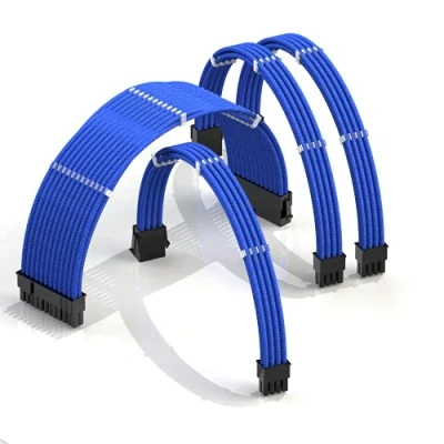 Imagen de LINKUP AVA 30cm Cable con Manguito Prolongación de para Fuente Alimentación Kit Alineadores┃1x 24P (20+4) MB┃1x 8P (4+4) CPU┃2X (6+2) GPU┃300mm Azul