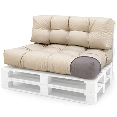 Imagen de Spatium Cojines para pales europalé palets Funda desenfundable, Impermeable Beige 2 Piezas Set