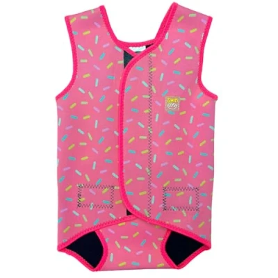 Imagen de Swim Cosy Chaleco de neopreno para bebés y niños pequeños con UPF50, diseño envolvente niñas 0 a 3 años, unicornios, dinosaurios, patos (chispas rosas, talla M 6 18