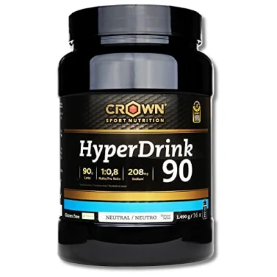 Imagen de Crown Sport Nutrition HyperDrink 90, Bebida con 90 gramos de carbohidratos en 500 ml y un plus sodio. Maltodextrina Fructosa ratio 1:0,8 sal marina (Bote 16 tomas)