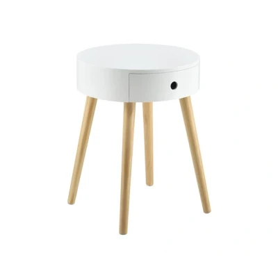 Imagen de [en.casa] Mesa Auxiliar con un Cajón 50 x 38 cm de Centro Mesilla Noche Mesita Cómoda Diseño Blanco