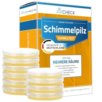 Imagen de Test de moho aircheck Kit con 10 placas para análisis del aire interior, detección rápida esporas, medios cultivo, guía y protocolo incluidos, fabricado en Alemania