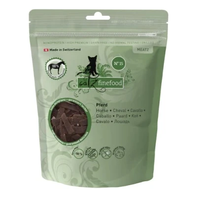 Imagen de catz finefood Meatz Golosinas para Gatos con Caballo n 15, Tiras crujientes de Carne al 100%, Aperitivo alérgicos sin azúcar, Cereales (1 x 45 g)