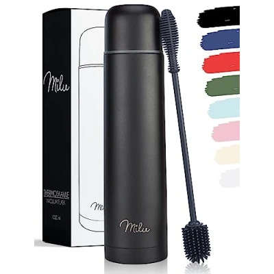 Imagen de Milu Termo de café 500ml, 750ml, 1l Botella térmica aislada, Frasco Vacío Acero Inoxidable, Sin BPA Doble Pared Aislamiento al Vacio 100% a prueba fugas (Negro, 500 ml)