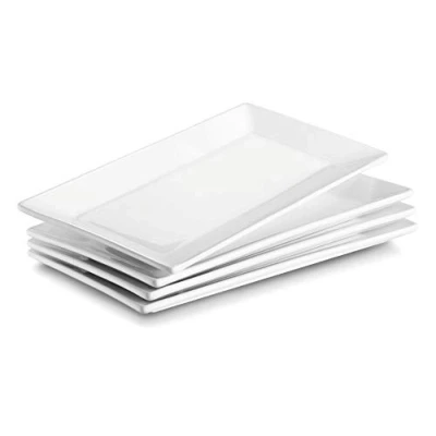 Imagen de DOWAN Porcelana Postre/Porción Platos/Platos, 25cmX14cm Juego de 4, Blanco