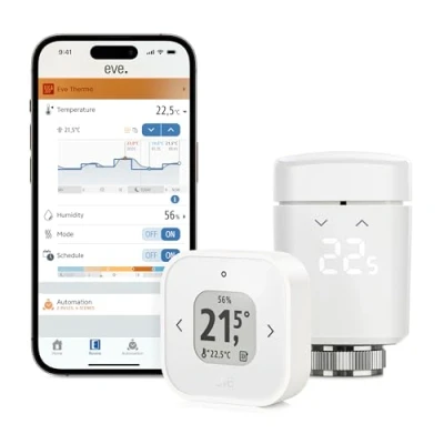 Imagen de Eve Thermo Comfort Set for 1 Radiator, Incl. Control, Compatible con Apple Home, Matter/Thread, Requiere TV 4K (2ª gen/3ª Gen 128 GB)/HomePod Gen)/HomePod Mini
