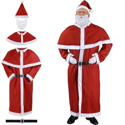 Imagen de Detex Disfraz de Papá Noel 5 Pzs Barba Gorro Capa Abrigo Cinturon Santa Claus Talla Única M XXXL Navidad