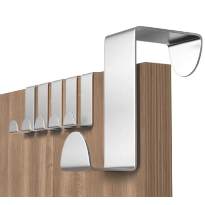 Imagen de Shexkent Perchero Puerta, 6 Piezas Colgador Puerta Acero Inox Gancho Sin Taladrar Adecuado Para Dormitorio, Baño, Cocina, Armario, Plata